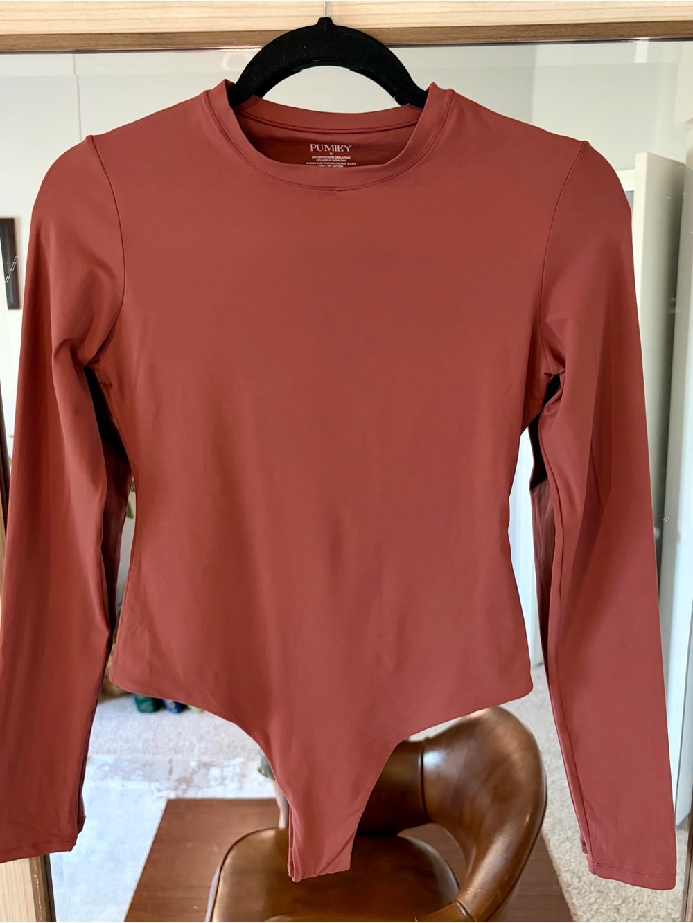 Pumiey Women's Crew Neck Long Sleeve Bodysuit Sharp Collection Color/Merlot Med